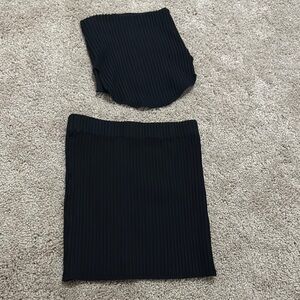 Elegant Black Two Piece Strapless Top and  Ribbed Skirt